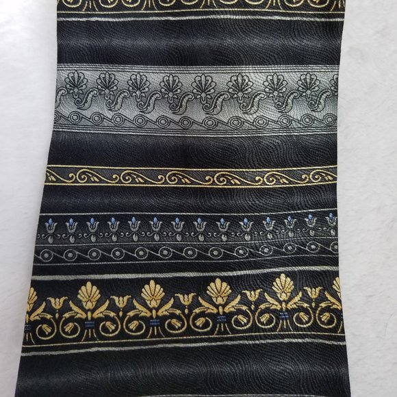 Roundtree Yorke Black Gold Silver Stripes Silk - Picture 2 of 3